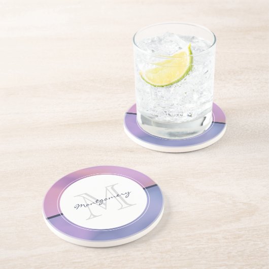 Moderne Lila-rosa Abstrakte Monogramm Getränkeuntersetzer (Seite)