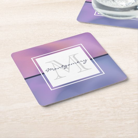 Moderne Lila-rosa Abstrakte Monogramm Rechteckiger Pappuntersetzer (angewinkelt)