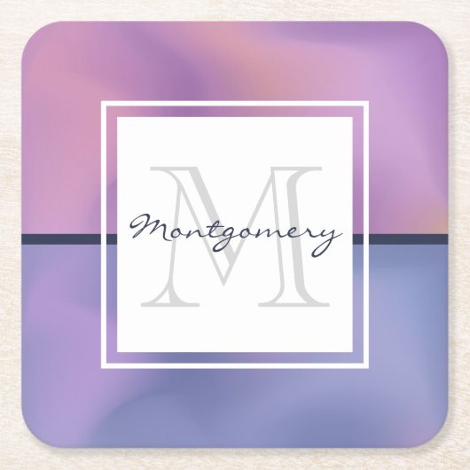 Moderne Lila-rosa Abstrakte Monogramm Rechteckiger Pappuntersetzer (Vorderseite)