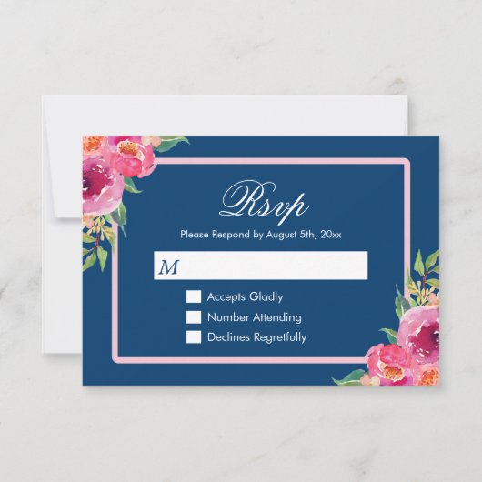 Moderne, Lila rosa bläserne Navy Blue UAWG RSVP Karte (Vorderseite)