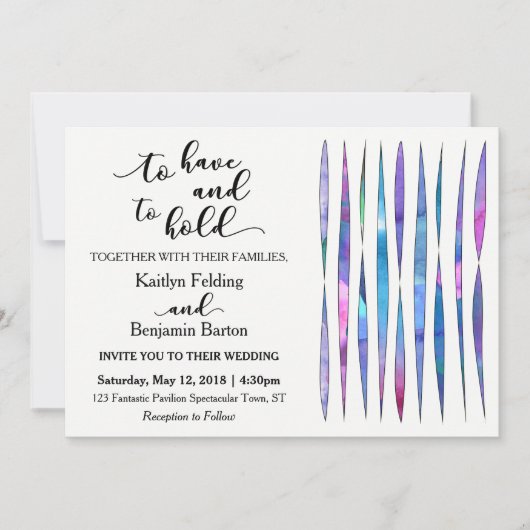 Moderne Lila, rosa, blaue Wasserfarbenhochzeit Einladung (Vorderseite)