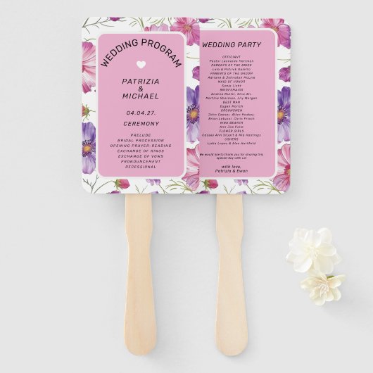 Moderne lila rosa Blumen Hochzeitsprogramm Fächer (Vorne und Hinten)