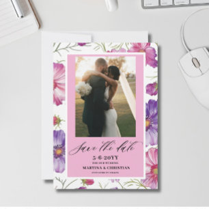Moderne lila rosa Blüten Schrift Foto Hochzeit Save The Date