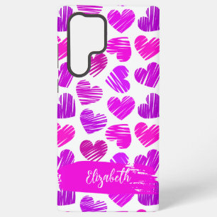 Moderne lila rosa Doodle-Herzen Valentinsname Samsung Galaxy Hülle