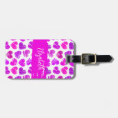 Moderne Lila rosa Doodled Hearts Valentine Name Gepäckanhänger (Vorderseite horizontal)