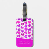 Moderne Lila rosa Doodled Hearts Valentine Name Gepäckanhänger (Rückseite vertikal)