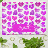 Moderne Lila rosa Doodled Hearts Valentine Name Geschirrtuch (Gefaltet)