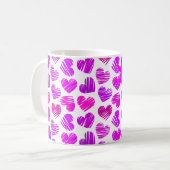 Moderne Lila rosa Doodled Hearts Valentine Name Kaffeetasse (Vorderseite Links)