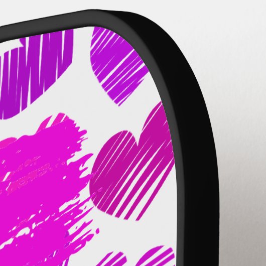 Moderne Lila rosa Doodled Hearts Valentine Name Pickleball Schläger (Linke Seite)