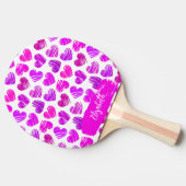 Moderne Lila rosa Doodled Hearts Valentine Name Tischtennis Schläger (Seitenansicht)