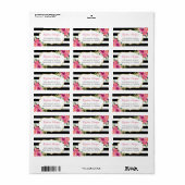 Moderne Lila rosa Fuchsia Floral BW Streifen Adressaufkleber (Vorne)