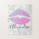 Moderne lila Rosa Glitzer Lippen Kuss Name Puzzle<br><div class="desc">Moderne lila Rosa Glitzer Lips Kuss Name Jigsaw Puzzle</div>