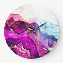 Moderne lila rosa goldene Wasserfarbe Wanduhr
