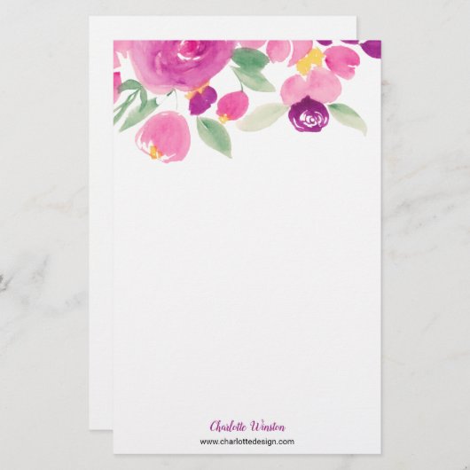 Moderne, lila rosa, lockere, blumenfarbene Blume Briefpapier (Vorne/Hinten)