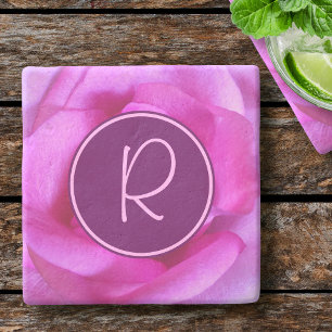Moderne lila rosa Rosenblume Monogramm Anfangsbuch Steinuntersetzer