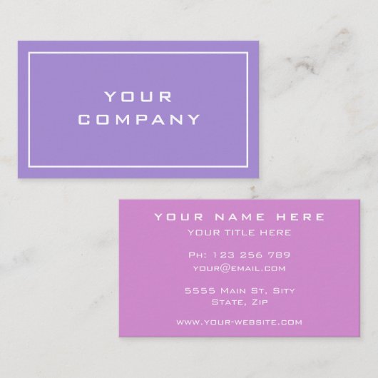 Moderne Lila rosa Visitenkarte Wählen Sie Farben (Vorne/Hinten)
