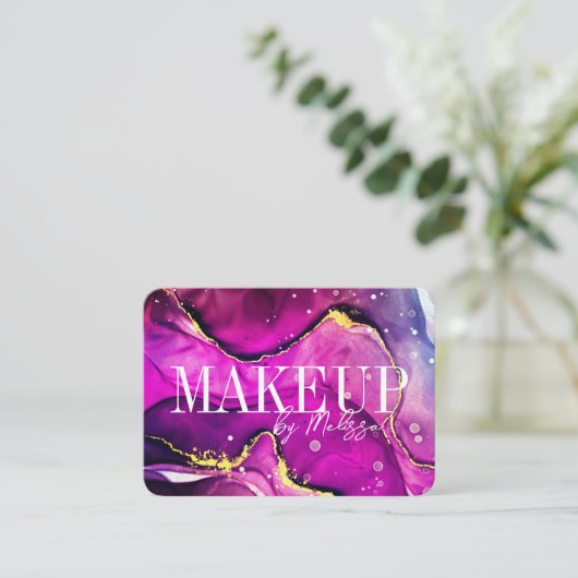 Moderne Lila rosa Wasserfarbe Makeup Visitenkarte (Stehend Vorderseite)