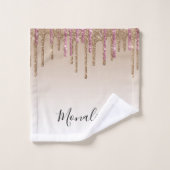 Moderne lila Rose Gold Glitzer Badehandtuch Set (Waschlappen)
