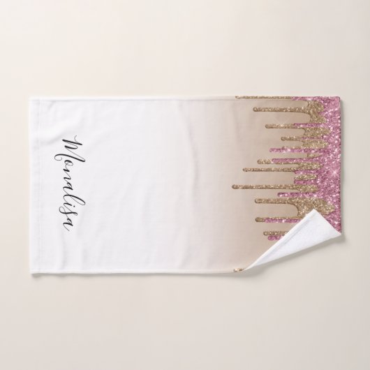 Moderne lila Rose Gold Glitzer Badehandtuch Set (Handtuch)