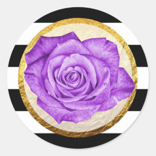 Moderne Lila Rose Imitate Goldfolie gestreift Hoch Runder Aufkleber