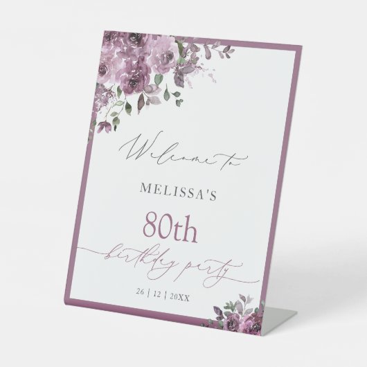 Moderne Lila Rose jeden Alters Begrüßung Sockelschild (Vorderseite)