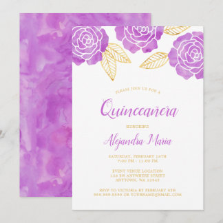 Moderne Lila Rose Quinceanera Einladungen