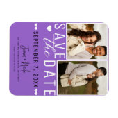 Moderne Lila Save the Date 2 Foto Hochzeit Magnet (Horizontal)