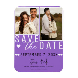 Moderne Lila Save the Date 2 Foto Hochzeit Magnet