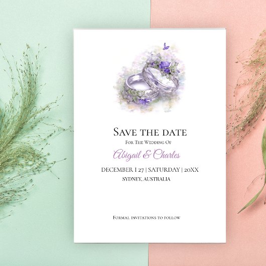 Moderne lila Save the Date Einladungskarte Einladung