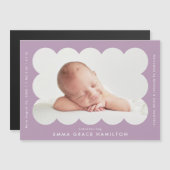 Moderne Lila Scallope Foto Geburtserklärung Magnetkarte (Vorne/Hinten)