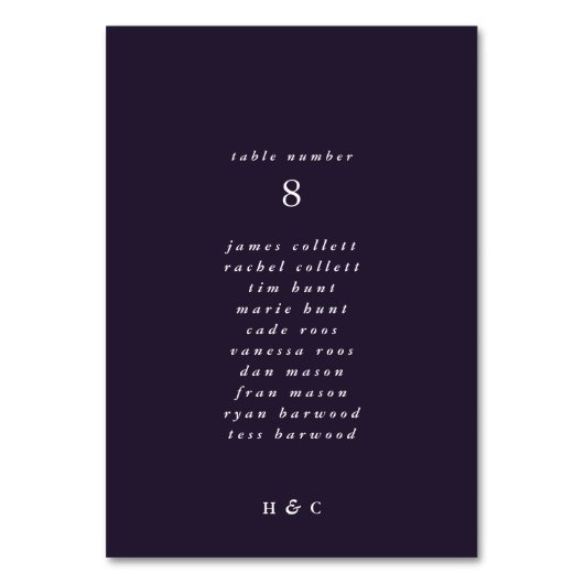 Moderne Lila Schlichte Einfache Hochzeit Tischnummer (Rückseite)