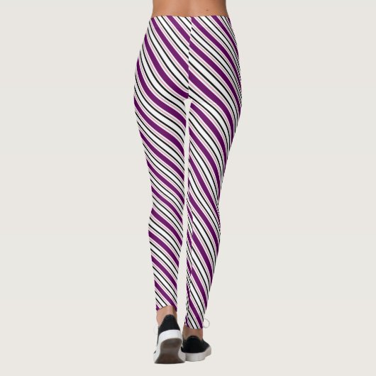 Moderne Lila Schwarz-weiße Streifen Leggings (Rückseite)
