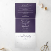 Moderne Lila Script Minimalistisch Foto Hochzeit Dreifach Gefaltete Einladung (Innenseite)