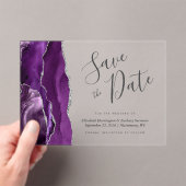 Moderne Lila Silber-Gate-Save the Date-Karte Acryleinladungen (Insitu (Handheld))