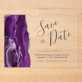 Moderne Lila Silber-Gate-Save the Date-Karte Acryleinladungen (Vorderseite)
