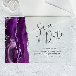Moderne Lila Silber-Gate-Save the Date-Karte Acryleinladungen