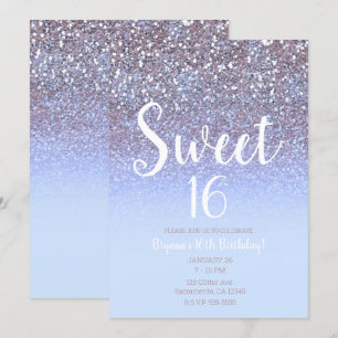 Moderne Lila Silber Glam Glitter Sweet 16 Einladung