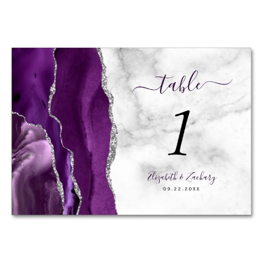 Moderne Lila Silberkapelle Tischnummer (Vorderseite)