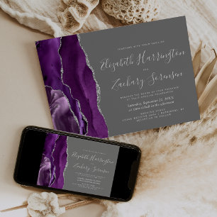 Moderne lila silberne Achatgraue Hochzeit Einladung