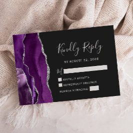 Moderne Lila Silver Agate Dark Wedding RSVP Card Karte