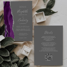 Moderne Lila Silver Agate Gray QR Code Wedding