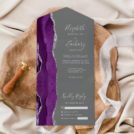 Moderne Lila Silver Agate Gray Wedding All In One Einladung
