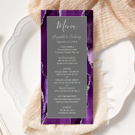 Moderne Lila Silver Agate Gray Wedding Menükarte