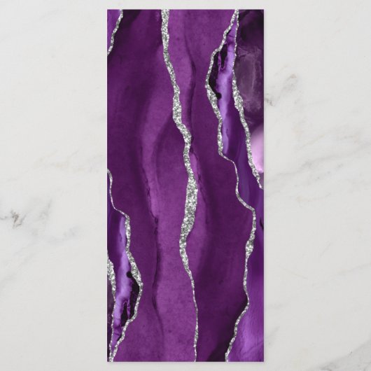 Moderne Lila Silver Agate Gray Wedding Menükarte (Rückseite)