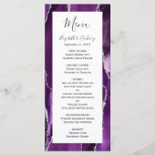 Moderne Lila Silver Agate Hochzeit Menükarte (Vorderseite)