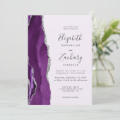 Moderne Lila Silver Agate Lavender Wedding Einladung (Stehend Vorderseite)