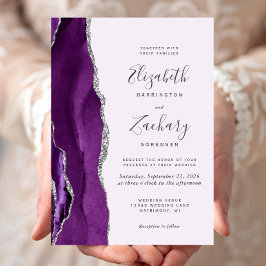Moderne Lila Silver Agate Lavender Wedding Einladung
