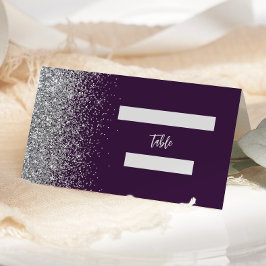 Moderne Lila Silver Glitzer Edge Wedding Platzkarte