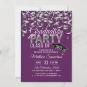 Moderne Lila Silver Glitzer GRADUATION Party Invi Einladung (Vorderseite)