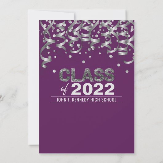 Moderne Lila Silver Glitzer GRADUATION Party Invi Einladung (Rückseite)